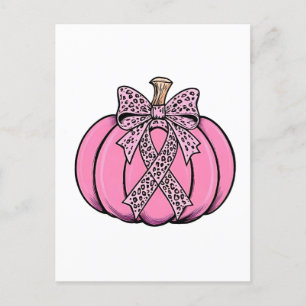 Pink Ribbon Pumpkin Gesicht Halloween Brustkrebs Einladungspostkarte