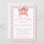 Pink Ribbon Pumpkin, Gingham Pink Girl Fall Bow Einladung (Vorderseite)