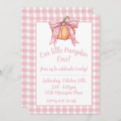 Pink Ribbon Pumpkin, Gingham Pink Girl Fall Bow in Einladung (Vorne/Hinten)