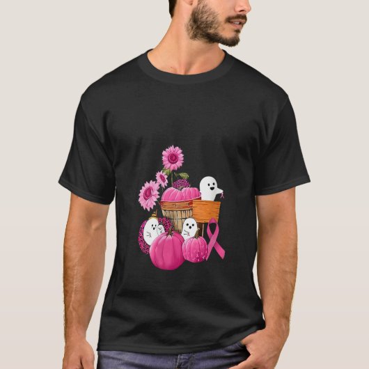 Pink Ribbon Pumpkin Leopard Ghost Boos World Cance T-Shirt (Vorderseite)