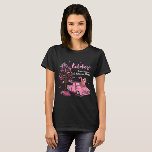 Pink Ribbon Pumpkin Truck Schluchten Brustkrebs T-Shirt (Vorne ganz)