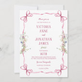 Pink Ribbon Rahmen florale whimsical Wedding Einladung (Vorderseite)