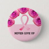 Pink Ribbon & Rose Brustkrebs Bewusstsein Button (Vorderseite)