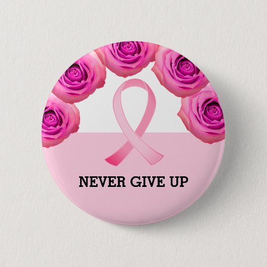 Pink Ribbon & Rose Brustkrebs Bewusstsein   Button (Vorderseite)