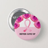 Pink Ribbon & Rose Brustkrebs Bewusstsein   Button (Vorne & Hinten)