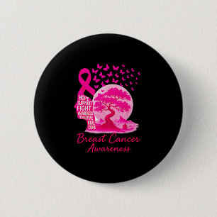 Pink Ribbon Sakura Bonsai Tree Mount Fuji Japanisc Button