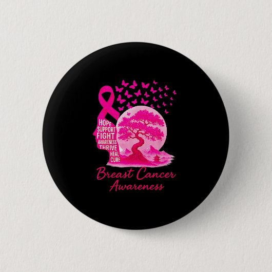 Pink Ribbon Sakura Bonsai Tree Mount Fuji Japanisc Button (Vorderseite)