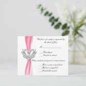 Pink Ribbon Silver Swan Response Card RSVP Karte (Stehend Vorderseite)