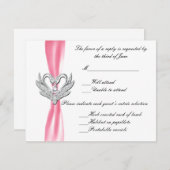 Pink Ribbon Silver Swan Response Card RSVP Karte (Vorne/Hinten)