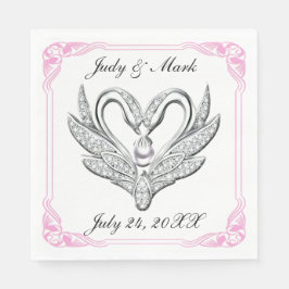 Pink Ribbon Silver Swans Papier Napkins Serviette