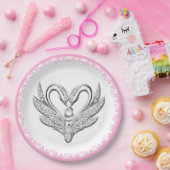 Pink Ribbon Silver Swans Papierplatte Pappteller (Party)