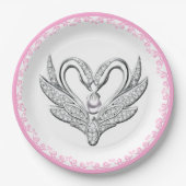 Pink Ribbon Silver Swans Papierplatte Pappteller (Vorderseite)