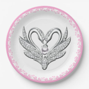 Pink Ribbon Silver Swans Papierplatte Pappteller