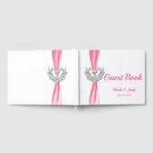 Pink Ribbon Silver Swans Wedding Gästebuch (Voll)