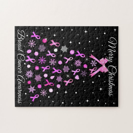 Pink Ribbon Snowflake Weihnachtsbaum Puzzle (Horizontal)