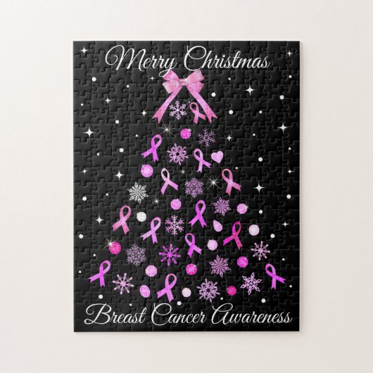Pink Ribbon Snowflake Weihnachtsbaum Puzzle (Vertikal)