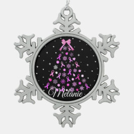 Pink Ribbon Snowflake Weihnachtsbaum Schneeflocken Zinn-Ornament