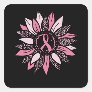 Pink Ribbon Sonnenblumen Brustkrebs Aufklärungsges Quadratischer Aufkleber