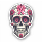 Pink Ribbon Sugar Skull Calavera Breast Cancer Awa Aufkleber (Vorderseite)