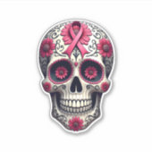 Pink Ribbon Sugar Skull Calavera Breast Cancer Awa Aufkleber (Vorderseite)