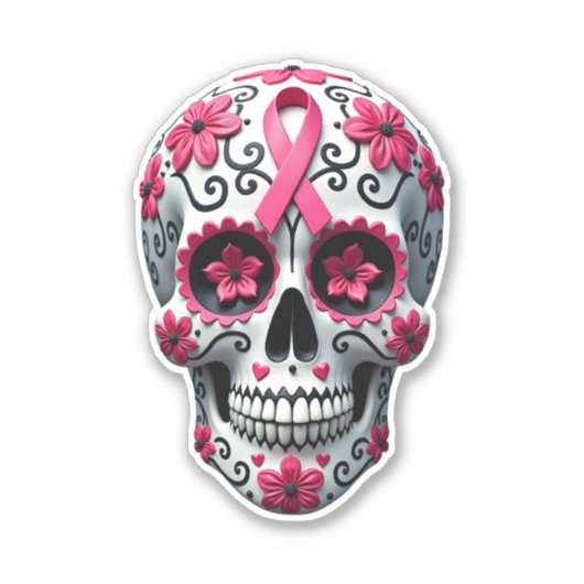 Pink Ribbon Sugar Skull Calavera Breast Cancer Awa Aufkleber (Vorderseite)