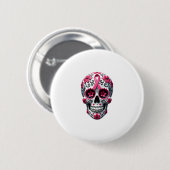 Pink Ribbon Sugar Skull Calavera Breast Cancer Awa Button (Vorne & Hinten)
