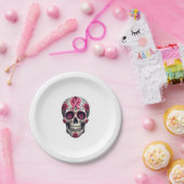 Pink Ribbon Sugar Skull Calavera Breast Cancer Awa Pappteller (Party)