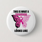 Pink Ribbon Survivor Butterfly Brustkrebs Button (Vorderseite)