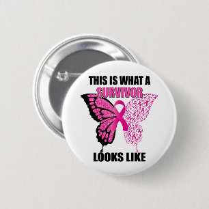 Pink Ribbon Survivor Butterfly Brustkrebs Button