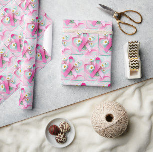 Pink Ribbon und Daisies Brustkrebs Bewusstsein Geschenkpapier