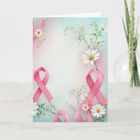 Pink Ribbon und Daisies Brustkrebs Bewusstsein Karte (Vorderseite)