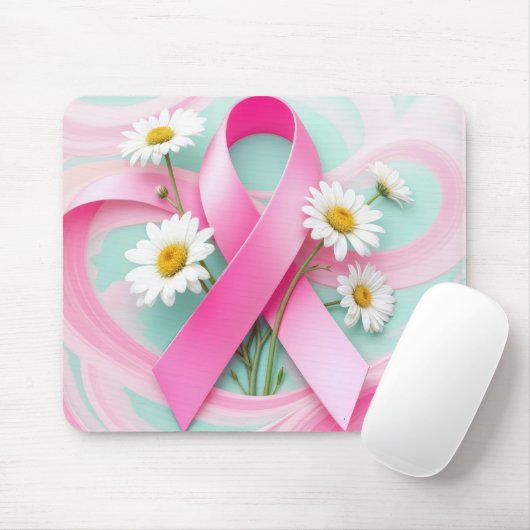 Pink Ribbon und Daisies Brustkrebs Bewusstsein Mousepad (Mit Mouse)