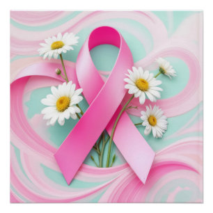 Pink Ribbon und Daisies Brustkrebs Bewusstsein Poster