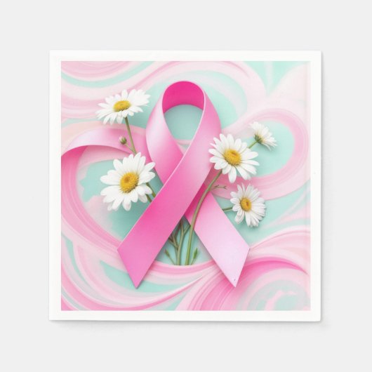 Pink Ribbon und Daisies Brustkrebs Bewusstsein Serviette (Vorderseite)