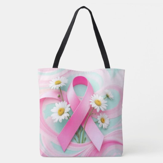 Pink Ribbon und Daisies Brustkrebs Bewusstsein Tasche (Rückseite)