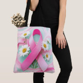 Pink Ribbon und Daisies Brustkrebs Bewusstsein Tasche (Von Nahem)