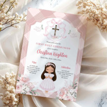 Pink Ribbon Wappen Girl First Holy Communion