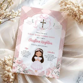 Pink Ribbon Wappen Girl First Holy Communion Einladung