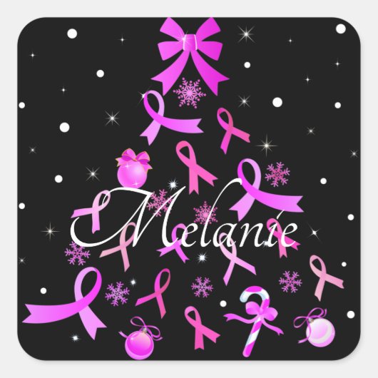 Pink Ribbon Weihnachtsbaum Quadratischer Aufkleber (Vorderseite)