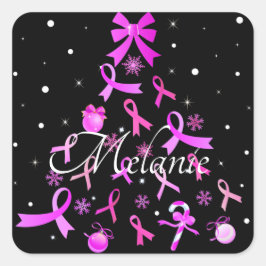 Pink Ribbon Weihnachtsbaum Quadratischer Aufkleber