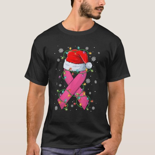 Pink Ribbon Weihnachtsmannmütze Weihnachtsbaum Lic T-Shirt (Vorderseite)