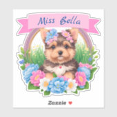 Pink Ribbon, Yorkshire & bunte Blume nach Maß Aufkleber (Blatt)