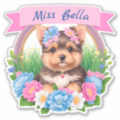 Pink Ribbon, Yorkshire & bunte Blume nach Maß Aufkleber (Vorderseite)