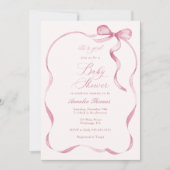 Pink Ribbons and Bows Girl Baby Dusche Einladung (Vorderseite)