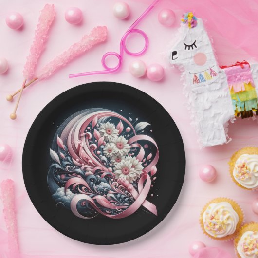 Pink Ribbons und Daisy Bouquet Pappteller (Party)