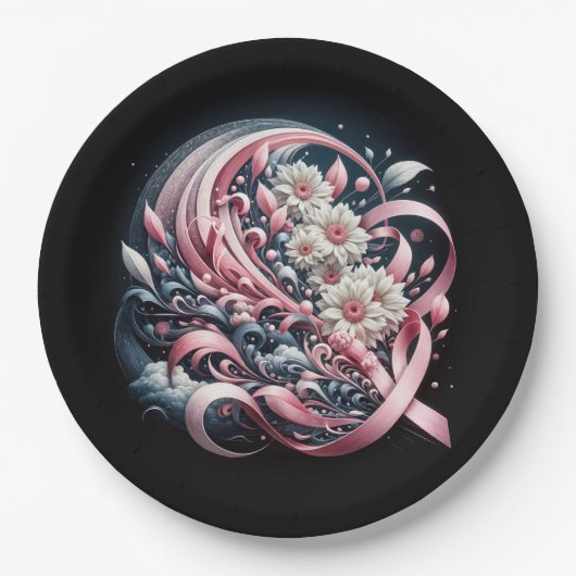 Pink Ribbons und Daisy Bouquet Pappteller (Vorderseite)