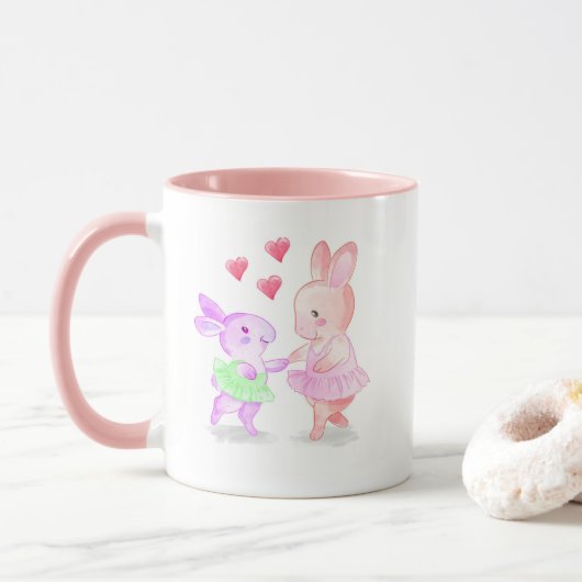 Pink Rim & Handle Tasse tanzen Bunnies Tutu (Mit Donut)