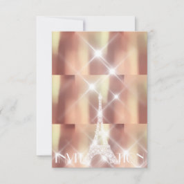 Pink Rise Eiffel Tower Paris Funkelnd Stars Kupfer Einladung