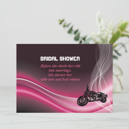 Pink Road Biker Hochzeit Brautdusche Einladung (Stehend Vorderseite)