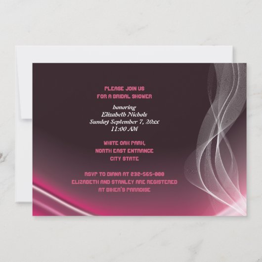 Pink Road Biker Hochzeit Brautdusche Einladung (Rückseite)